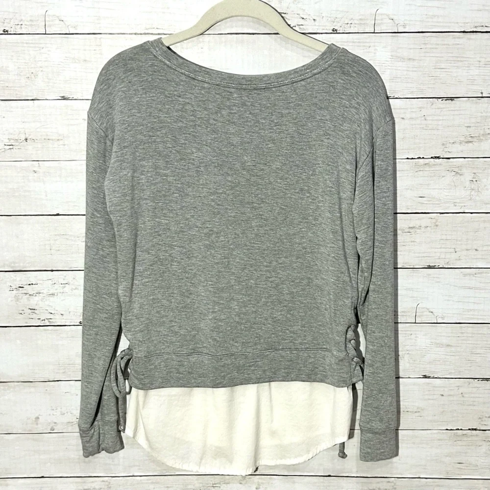 WHBM Long Sleeve Lace Up Sweatshirt with Faux Layer Shirt, Women’s size XS - Picture 6 of 10